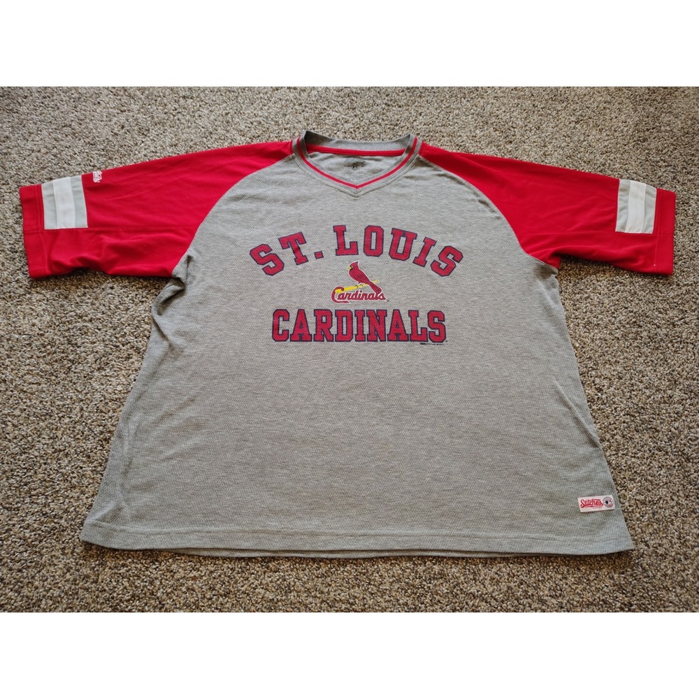 Stitches St. Louis Cardinals MLB Baseball Jersey Shirt Mens 2XL Grey Red Raglan